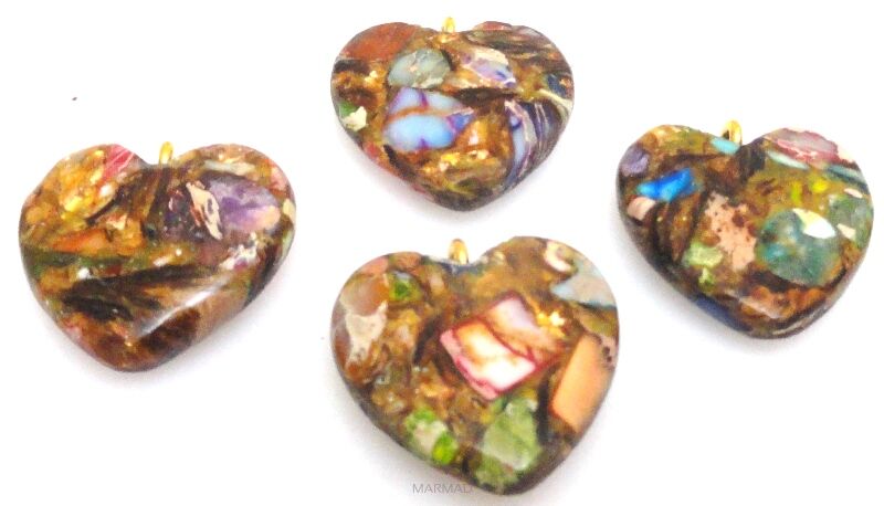 Jaspis cesarski z żywicą - zawieszka serce z ogniwkiem 21x20x6mm