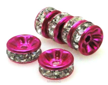 Przekładki z cyrkoniami crystal - krążek 8m - różowe