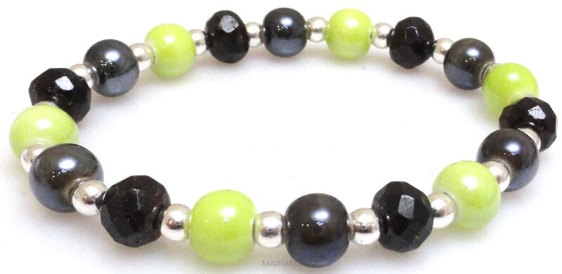 Bransoleta - granat, hematyt srebrny i ceramika - 18,5cm