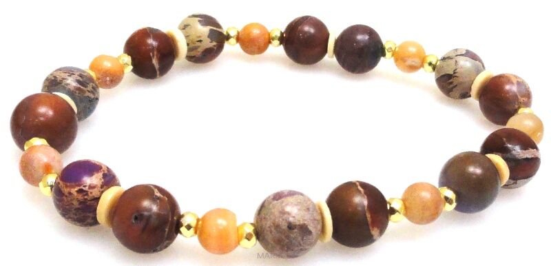 Bransoleta - jaspis, muszla i hematyt złoty - 17,5cm