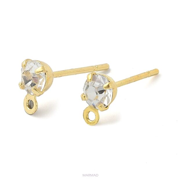 Bigle - sztyft z kryształem górskim - srebro 925 pozłacane 18K - 1 para