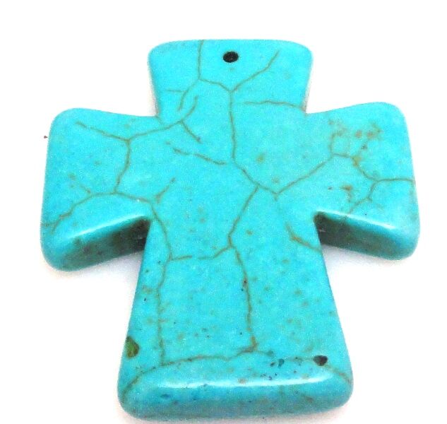 Howlit turkusowy - na wisior - krzyż 47x40mm
