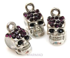 Czaszka z cyrkoniami ametyst do zawieszania - 15x8mm