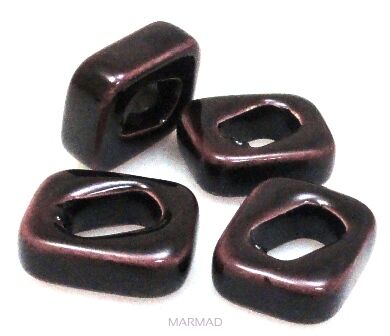 Nakładki na rzemienie i sznurki - 18x15x6mm - ceramika brązowa