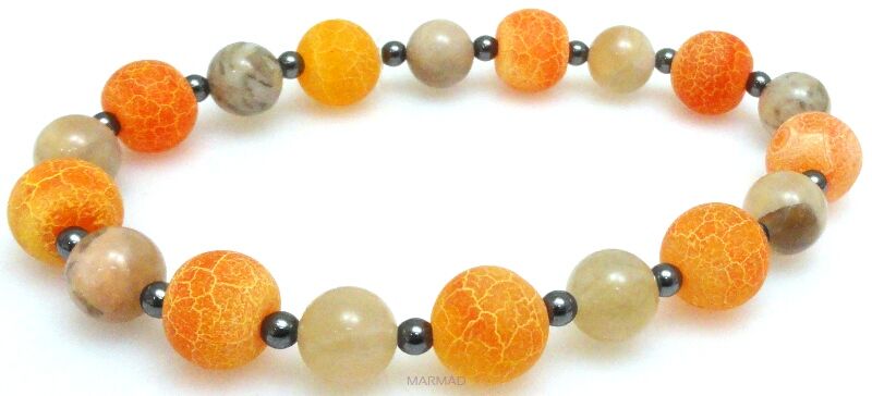 Bransoleta - agat matowy, kamień słoneczny i hematyt - 20,5cm