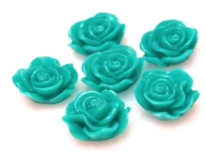 Kaboszon - różyczka 13x11mm - turkusowa