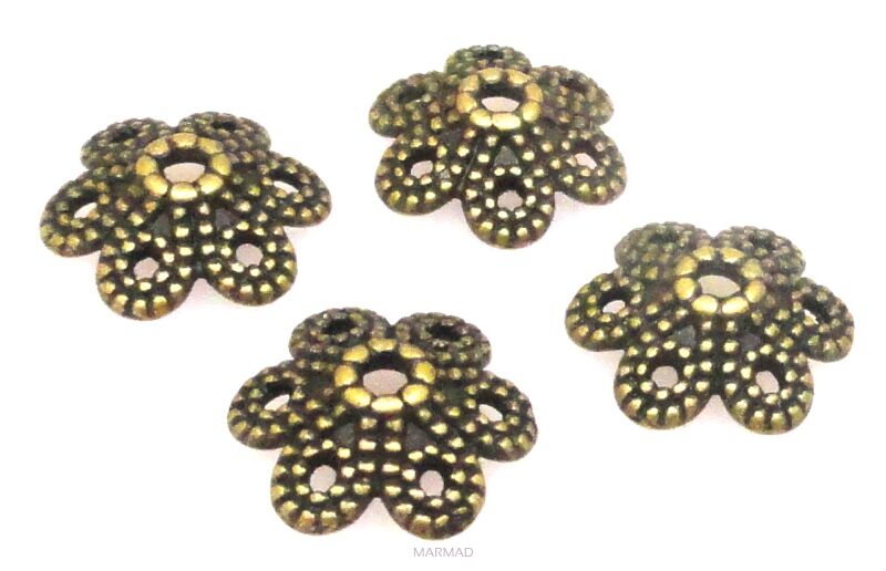 Czapeczki na korale - kwiatek 9mm - antyczny brąz