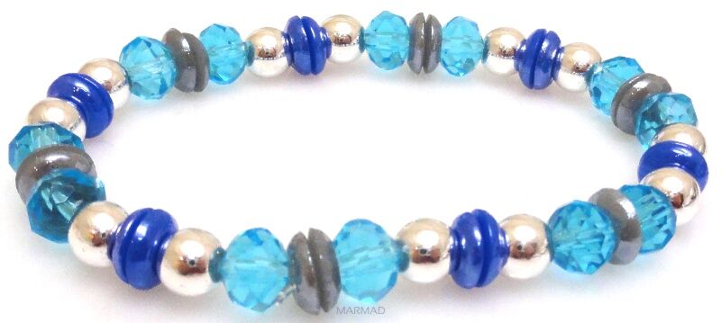 Bransoleta hematyt srebrny, kryształki i dyski perłowe - 19cm