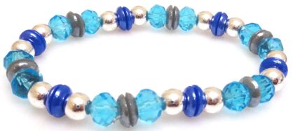 Bransoletka hematyt srebrny, kryształki i dyski perłowe - 19cm