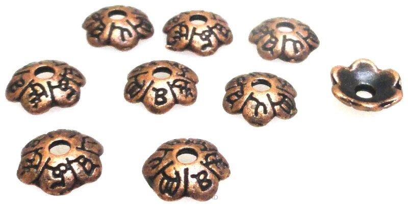 Czapeczki bali na korale kwiatek 6mm - red copper