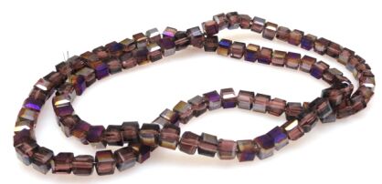 Kostki szklane platerowane 4x4mm - fioletowe