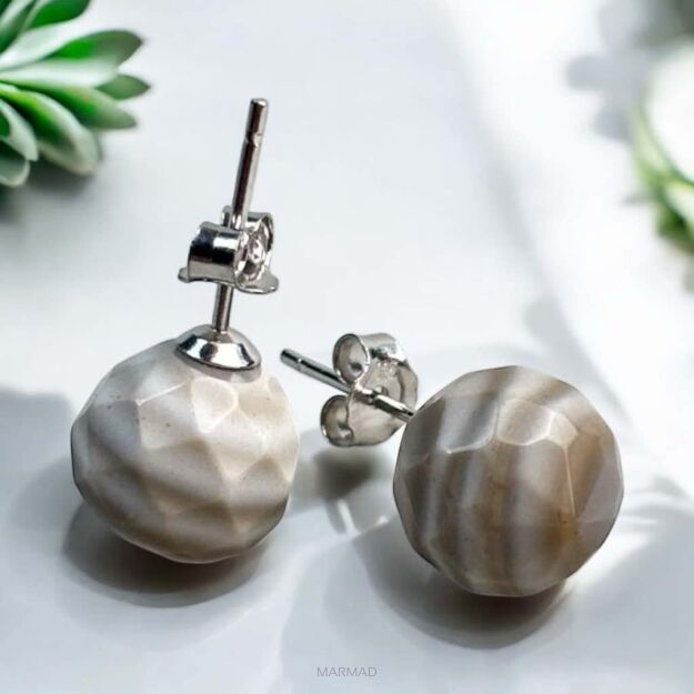 Krzemień pasiasty 10mm - kolczyki sztyft