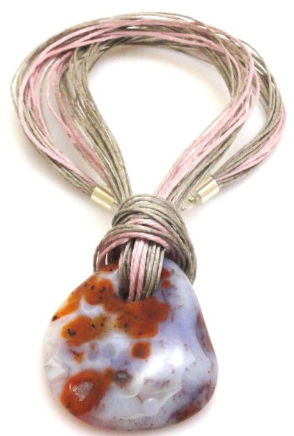 Naszyjnik - agat maroko 42x38x10mm z sznurkami lnianymi