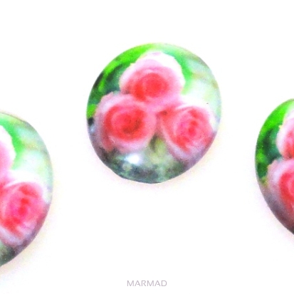 Kaboszon szklany - owal 18x13mm - kwiaty