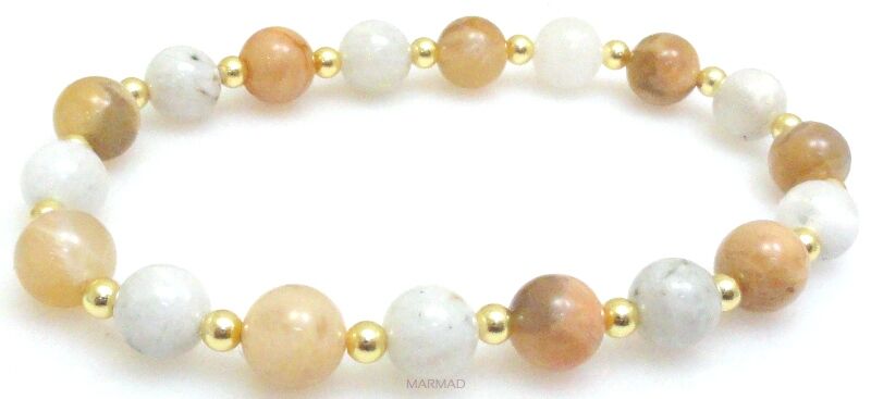 Bransoleta - kamień słoneczny, kwarc i hematyt złoty - 20cm