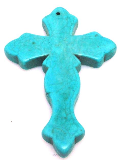 Howlit turkusowy - na wisior - krzyż 78x50mm 