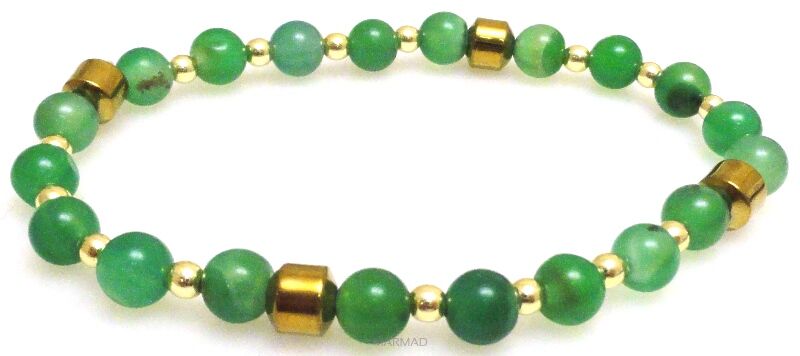 Bransoleta - agat zielony i hematyt złoty - 18,5cm