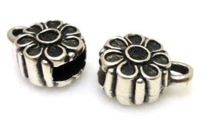 Końcówki do wklejania rzemieni, sznurków - kwiaty - srebrzone próba 999