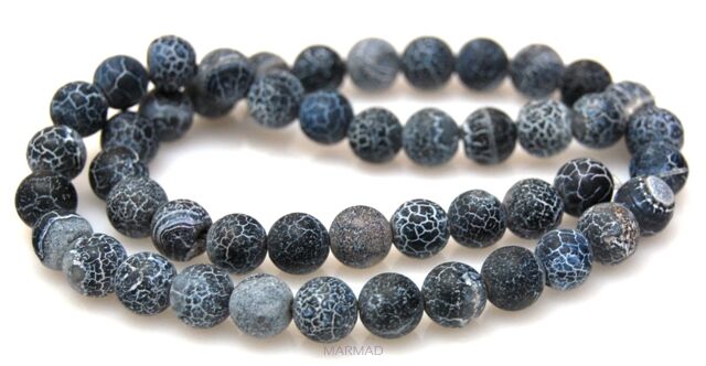 Agat matowy trawiony - kula 8mm - czarny