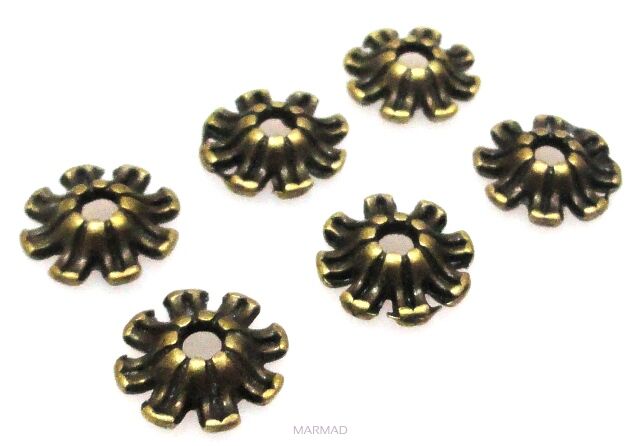 Czapeczki na korale - 7mm - antyczny brąz