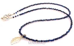 Naszyjnik lapis lazuli fasetowany kule 2mm i liść - srebro 925