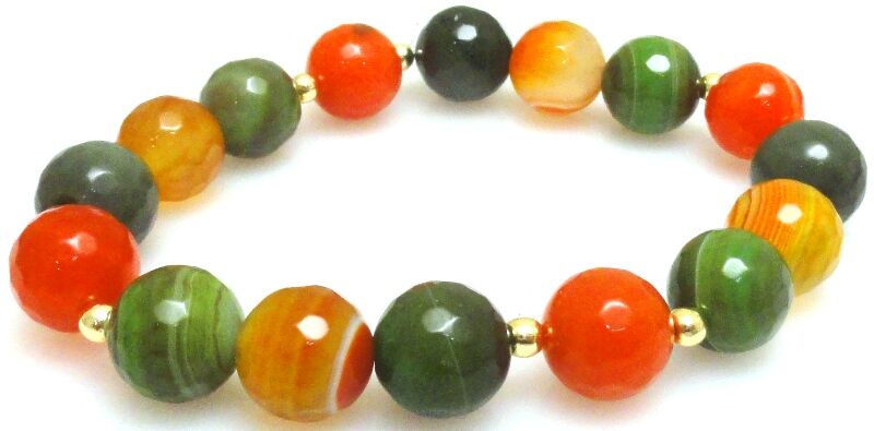 Bransoleta - agat fasetowany kule 10mm i hematyt złoty - 17,5cm