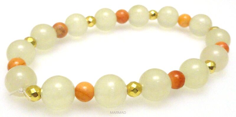 Bransoleta - jadeit, hematyt złoty, masa perłowa - 16cm