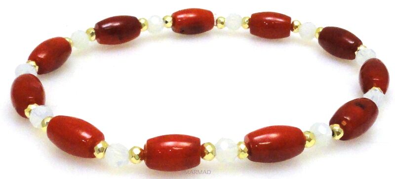 Bransoleta - koral czerwony, opalit i hematyt złoty -19cm