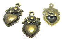 Zawieszka - serce z kwiatkiem 18x11mm - antyczny brąz