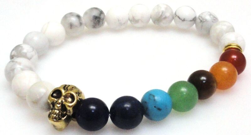 Bransoleta Yoga Chakra kule 8mm z czaszką - 18cm