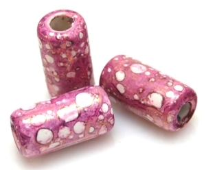 Nakładki na rzemienie i sznurki - walec 25x13mm - ceramika różowa nakrapiana