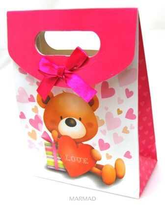 Torebka na prezent - miś w serduszkach