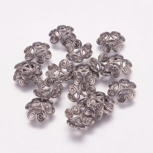 Czapeczka na korale - 13mm - ażurowa- kolor hematytu