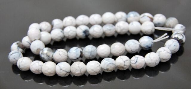 Agat fasetowany biały - kula 7mm