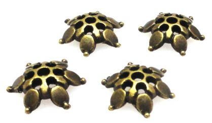 Czapeczki na korale kwiatek 11mm - antyczne złoto