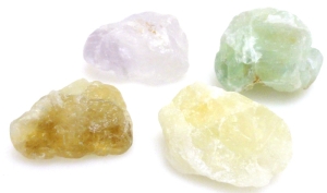 Surowy fluoryt, cytryn, ametyst, kwarc - zestaw 4 sztuki