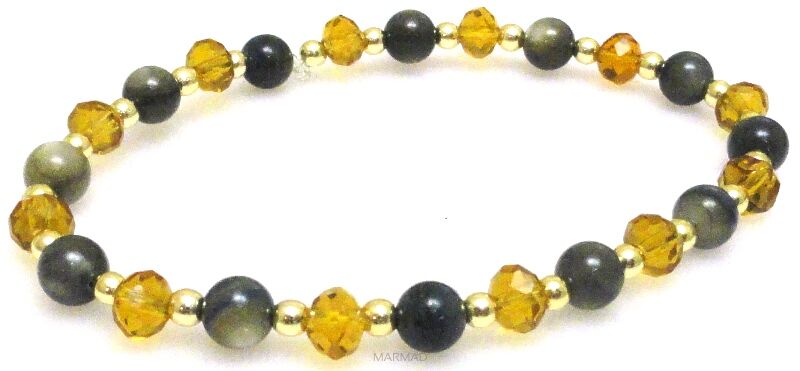 Bransoleta - muszla, kryształki fasetowane i hematyt złoty - 19cm