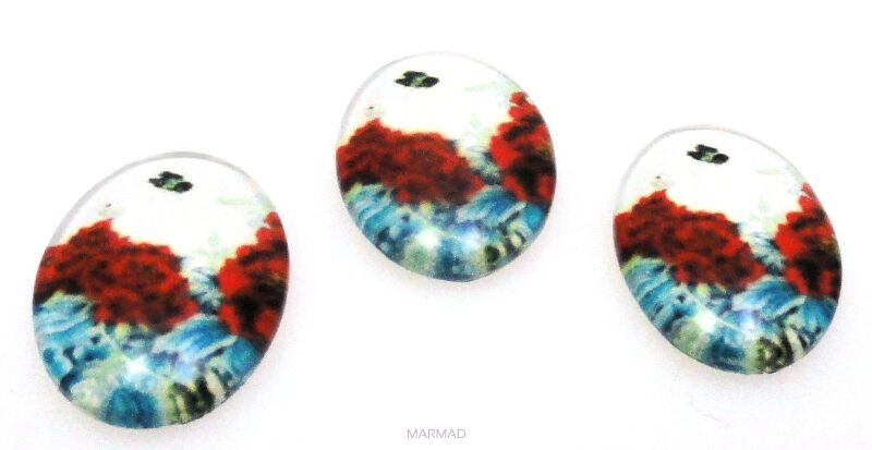 Kaboszon szklany - owal 18x13mm - kwiaty