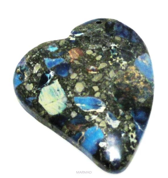Jaspis cesarski z żywicą - na wisior serce 44x35x7mm - wada