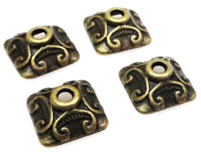 Czapeczki na korale - kwadrat 9mm - antyczny brąz