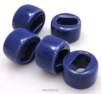 Nakładki na rzemienie i sznurki - walec 15x9mm - ceramika niebieska