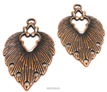 FILIGRAN Baza na wisior, kolczyki liść 34x20mm - red copper
