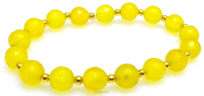 Bransoleta - jadeit fasetowany żółty kule 8mm - 17,5cm