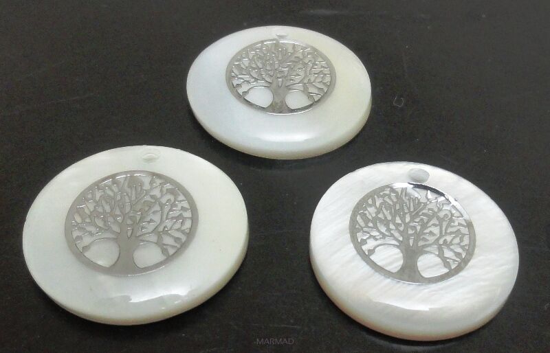 Muszla perłowa - moneta z drzewkiem szczęścia 16mm