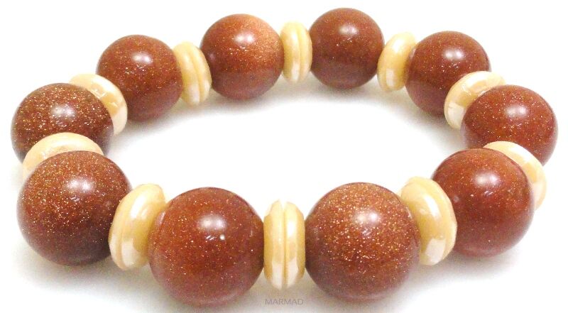 Bransoleta - piasek pustyni kule 16mm i dyski perłowe - 19,5cm