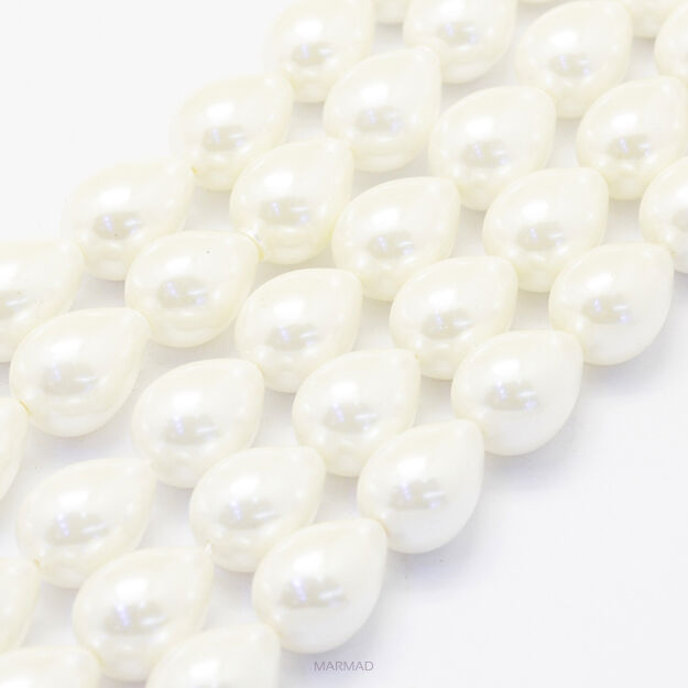 Perła biała muszlowa - kropla 18x13mm