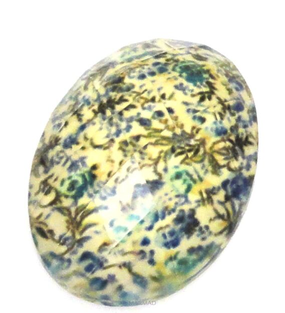 Kaboszon szklany fasetowany - owal 30x20mm - mozaika kwiatowa