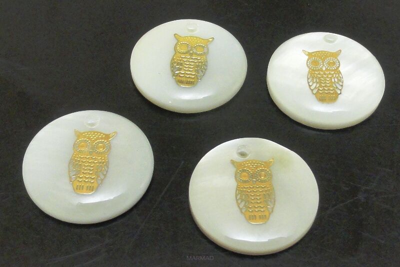 Muszla perłowa - moneta z sową 16mm