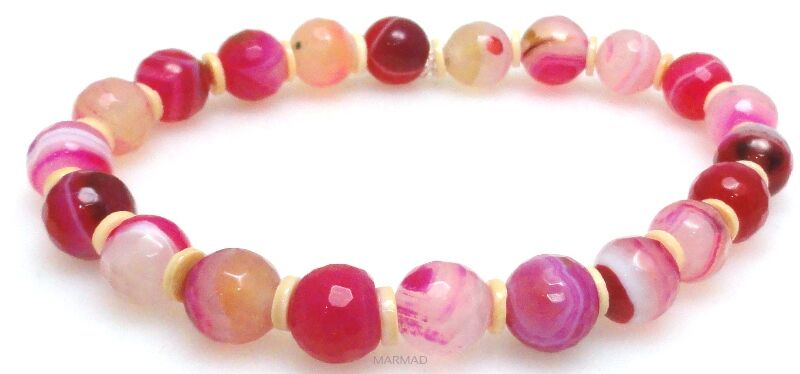 Bransoleta - agat fasetowany różowy i muszla - 18,5cm