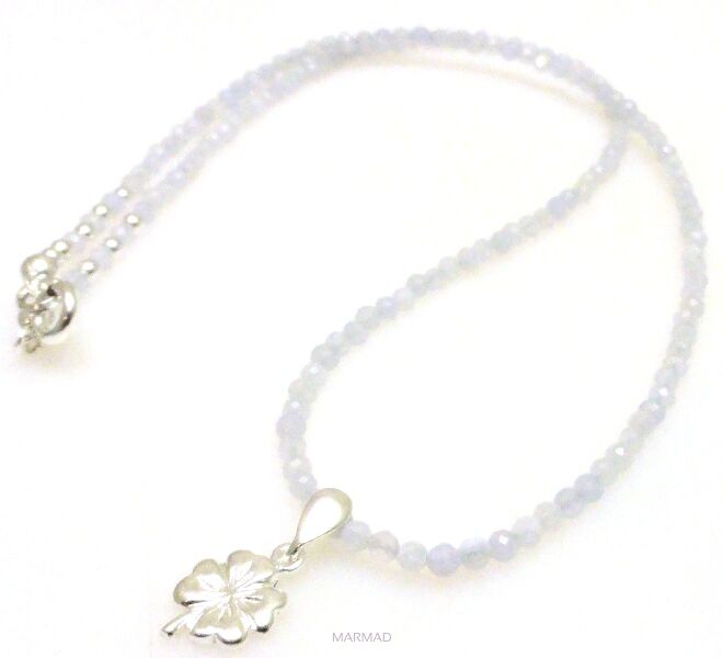 Naszyjnik agat koronkowy kule 2,5mm z koniczynką - srebro 925